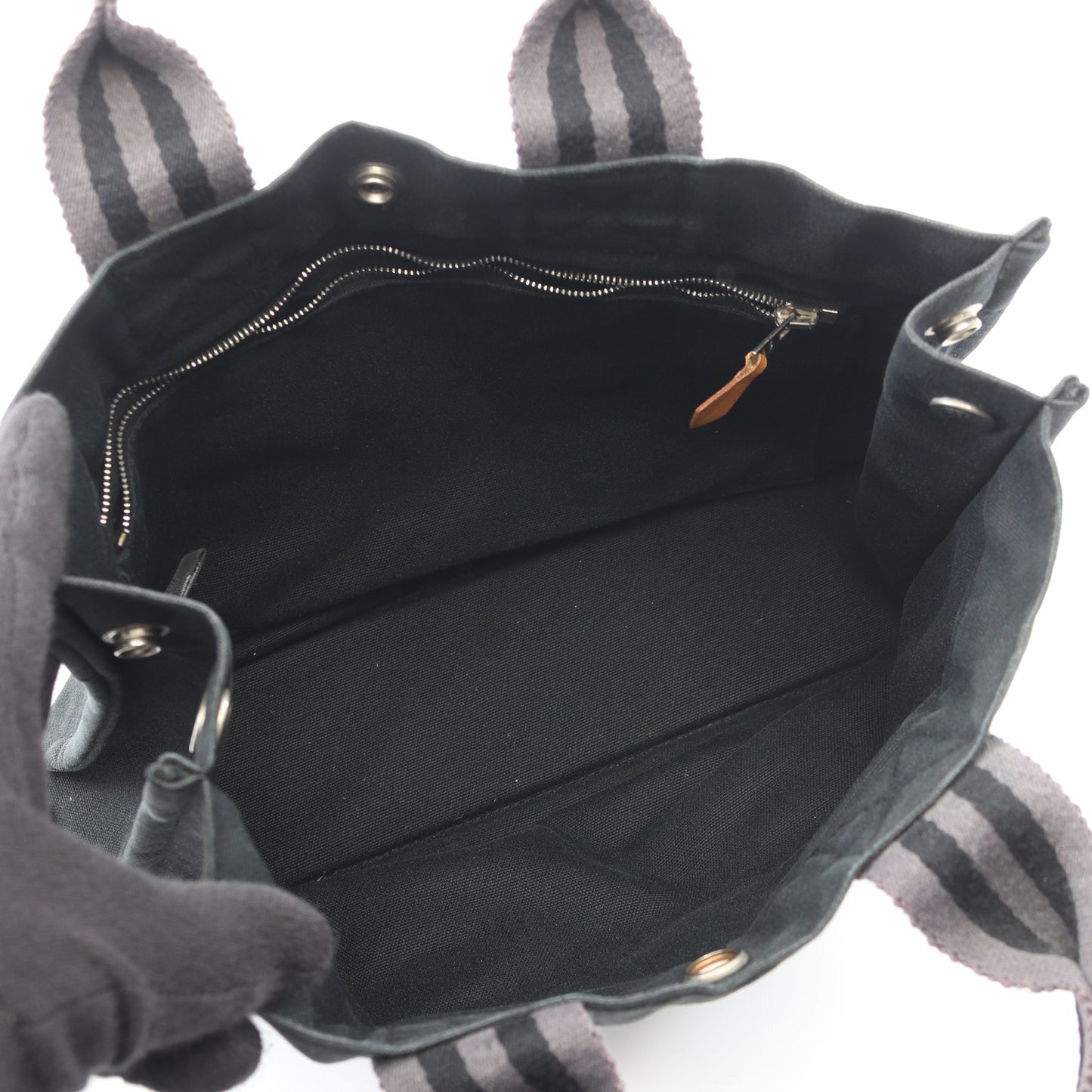 フールトゥPM ハンドバッグ トートバッグ キャンバス ブラック グレー シルバー金具 エルメス