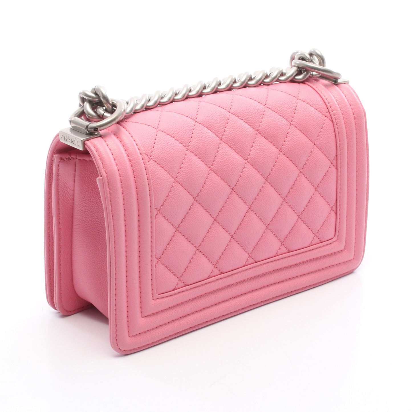 ボーイシャネル スモール チェーンショルダーバッグ キャビアスキン ピンク シルバー金具 シャネル バッグ CHANEL