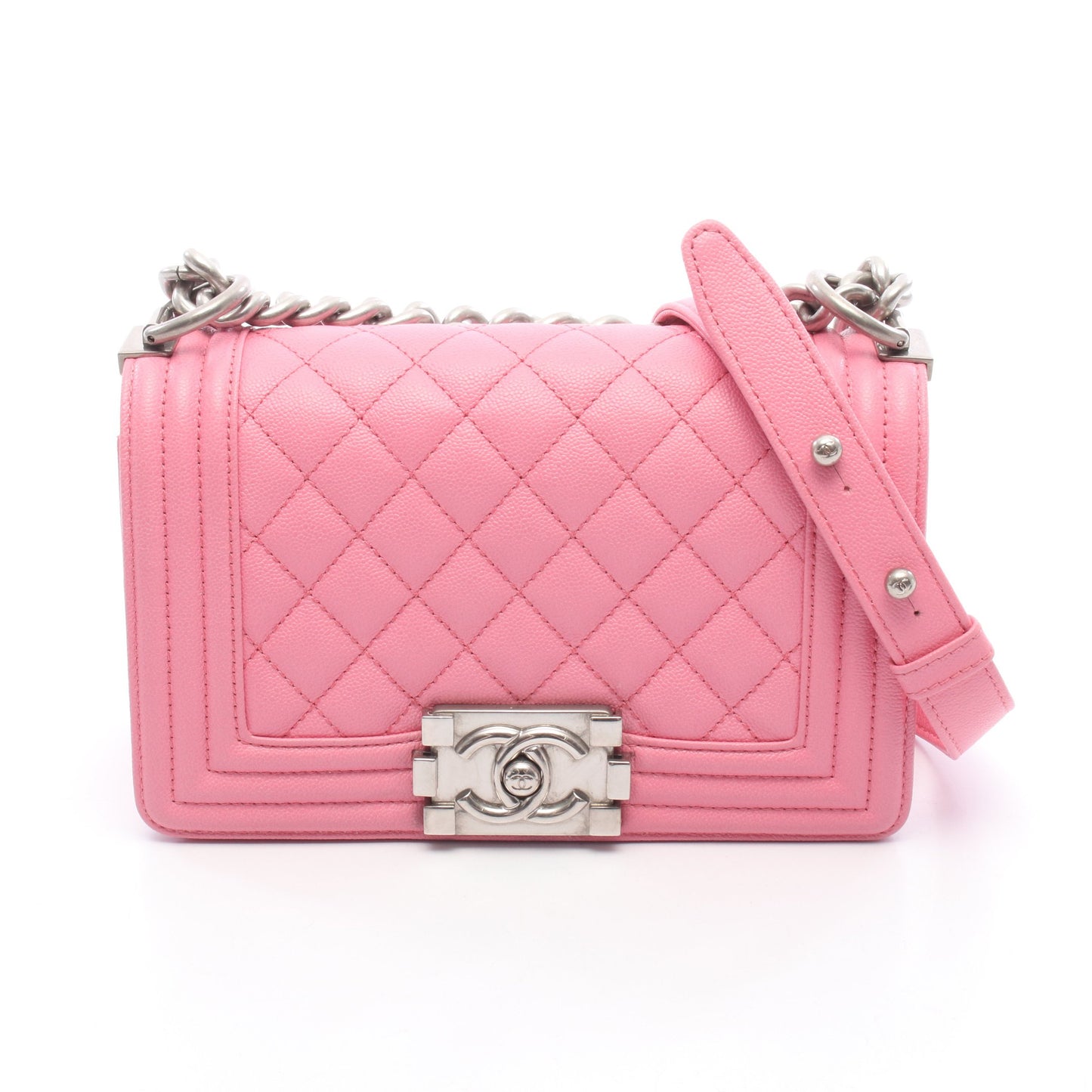 ボーイシャネル スモール チェーンショルダーバッグ キャビアスキン ピンク シルバー金具 シャネル バッグ CHANEL
