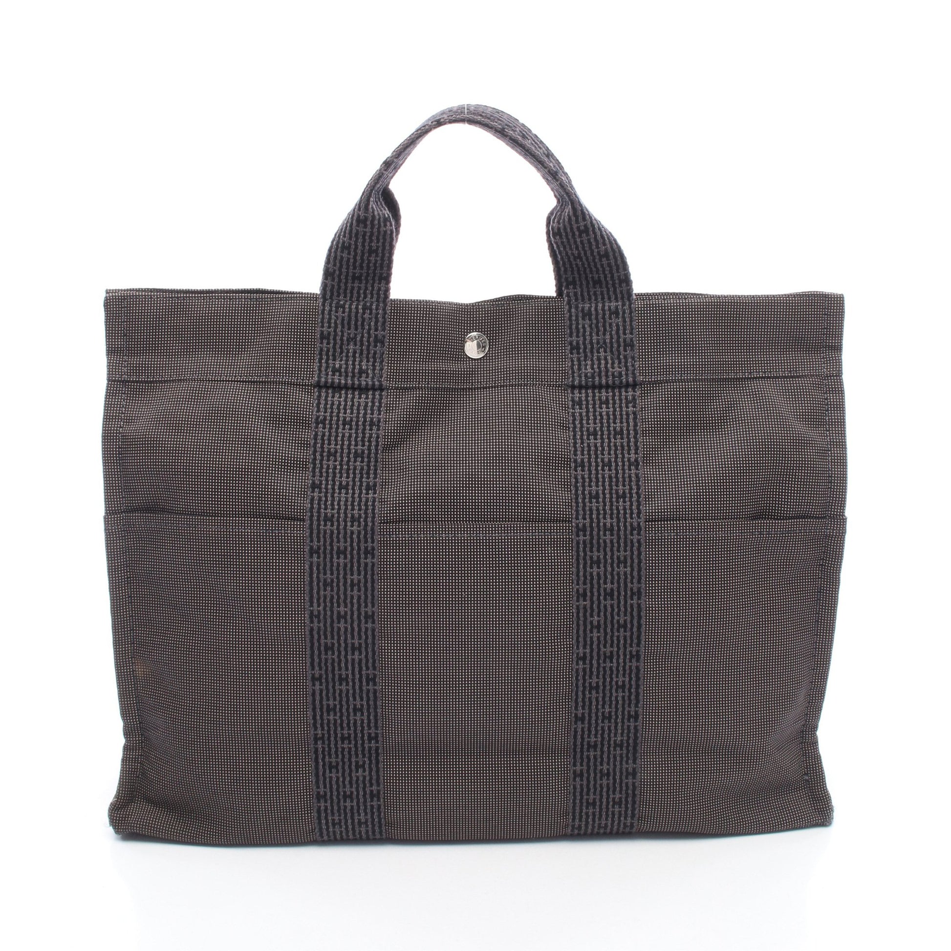 エールラインMM ハンドバッグ トートバッグ キャンバス グレー シルバー金具 エルメス バッグ HERMES