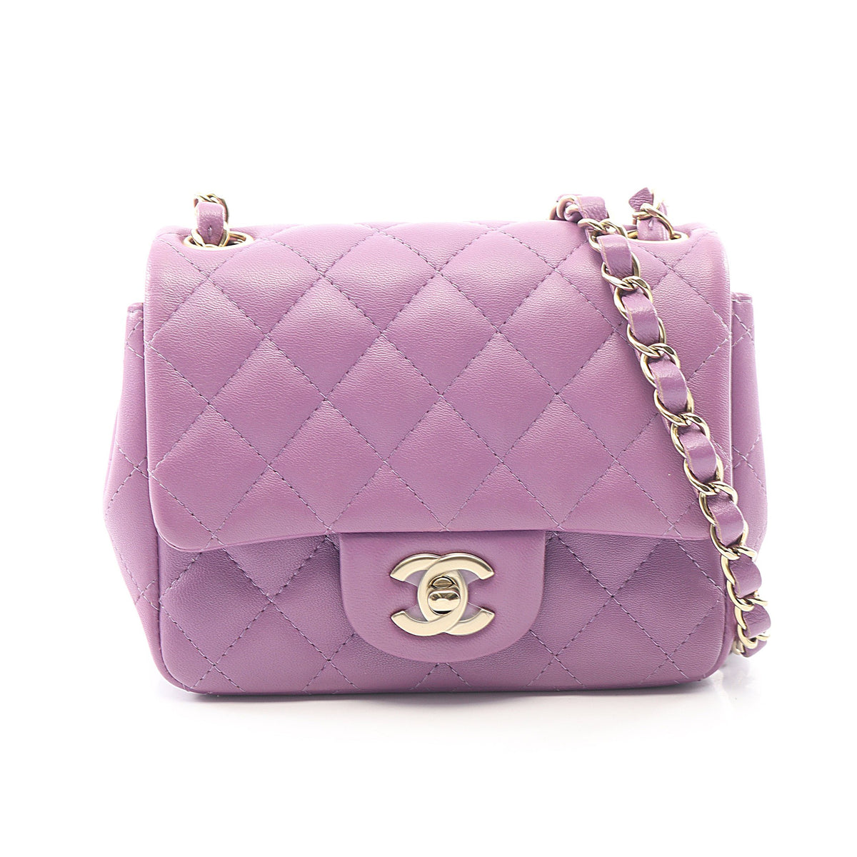 ミニマトラッセ チェーンショルダーバッグ ラムスキン パープル ゴールド金具 シャネル バッグ CHANEL