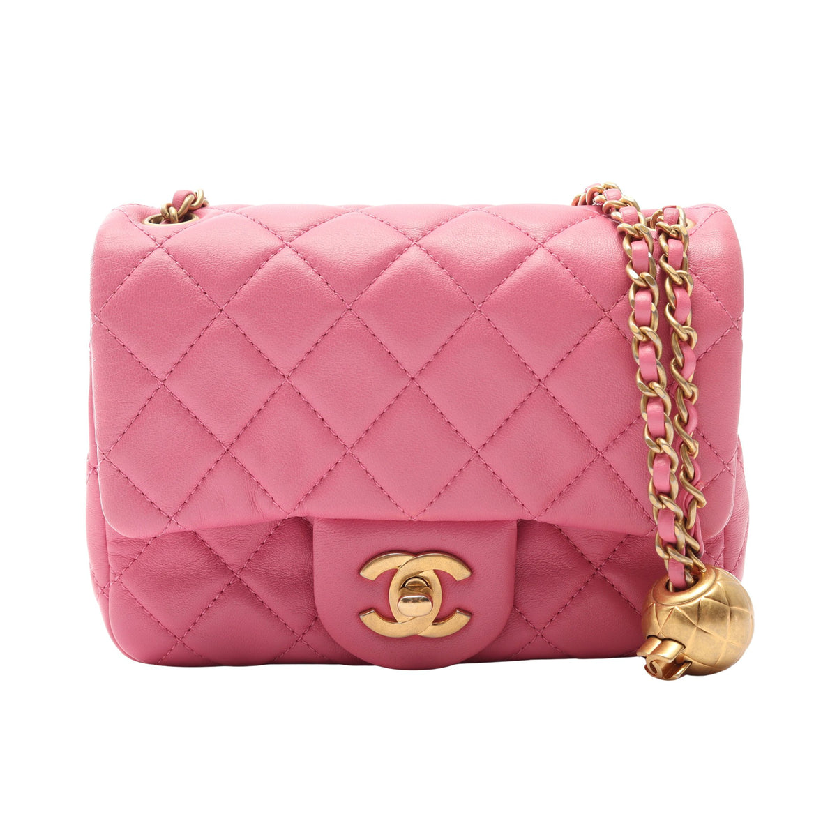 マトラッセ チェーンショルダーバッグ レザー ピンク ゴールド金具 シャネル バッグ CHANEL