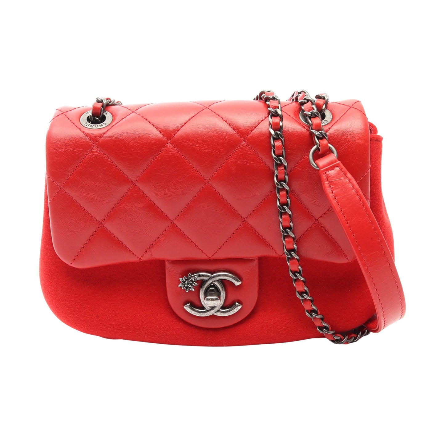 マトラッセ スモール チェーンショルダーバッグ レザー ウール レッド シルバー金具 シャネル バッグ CHANEL