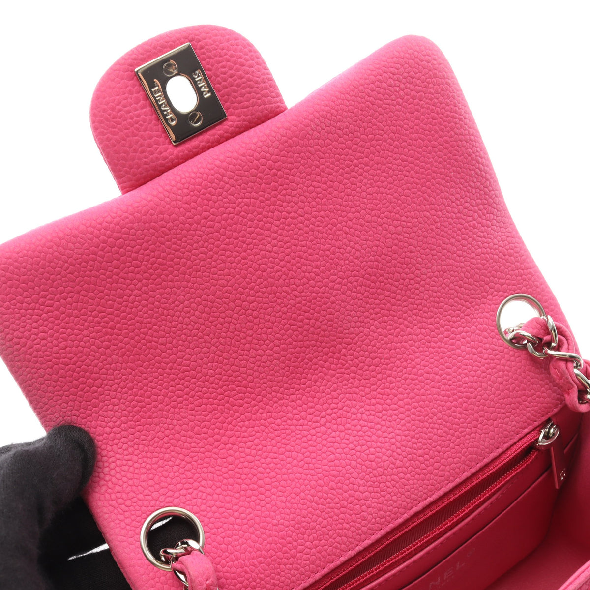 ミニマトラッセ チェーンショルダーバッグ キャビアスキン ピンク シルバー金具 シャネル バッグ CHANEL