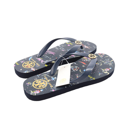 Flip Flop ダブルT ビーチ サンダル ラバー ネイビー マルチカラー トリーバーチ