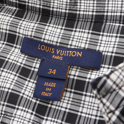チェック レース 長袖 シャツ コットン ホワイト ブラック ルイヴィトン