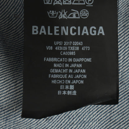 バックロゴ ダメージ加工 デニムジャケット コットン インディゴブルー バレンシアガ