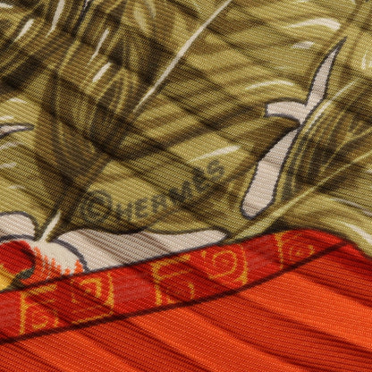 カレプリセ ALOHA プリーツ スカーフ シルク オレンジ マルチカラー エルメス