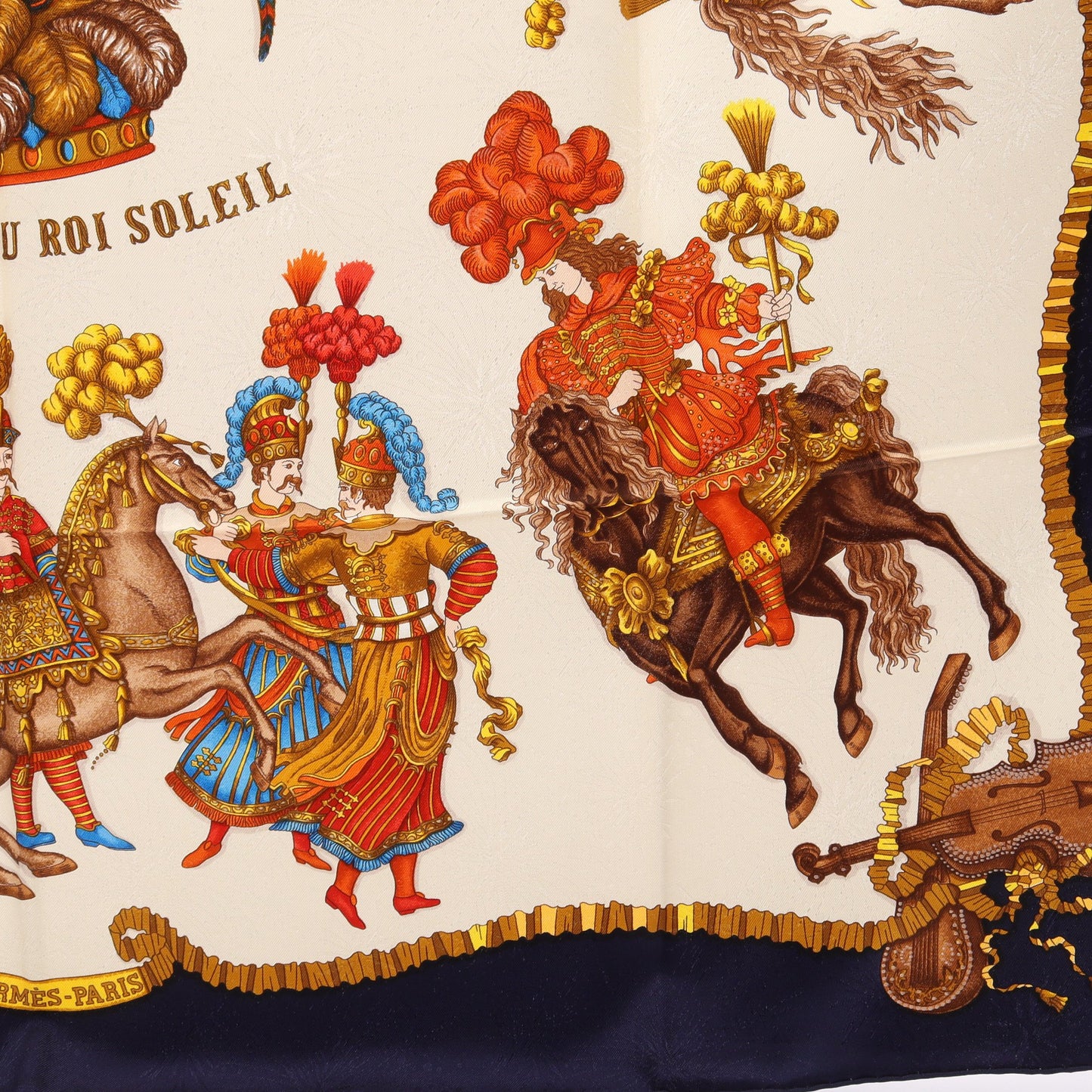カレ90 LES FETES DU ROI SOLEIL スカーフ シルク ネイビー オフホワイト マルチカラー エルメス