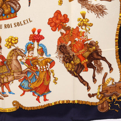 カレ90 LES FETES DU ROI SOLEIL スカーフ シルク ネイビー オフホワイト マルチカラー エルメス