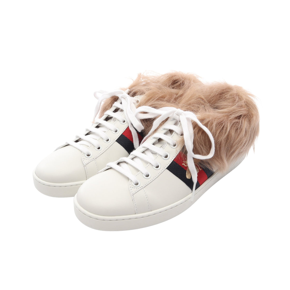Ace エース ファー ローカットスニーカー レザー ホワイト ベージュ マルチカラー グッチ シューズ GUCCI
