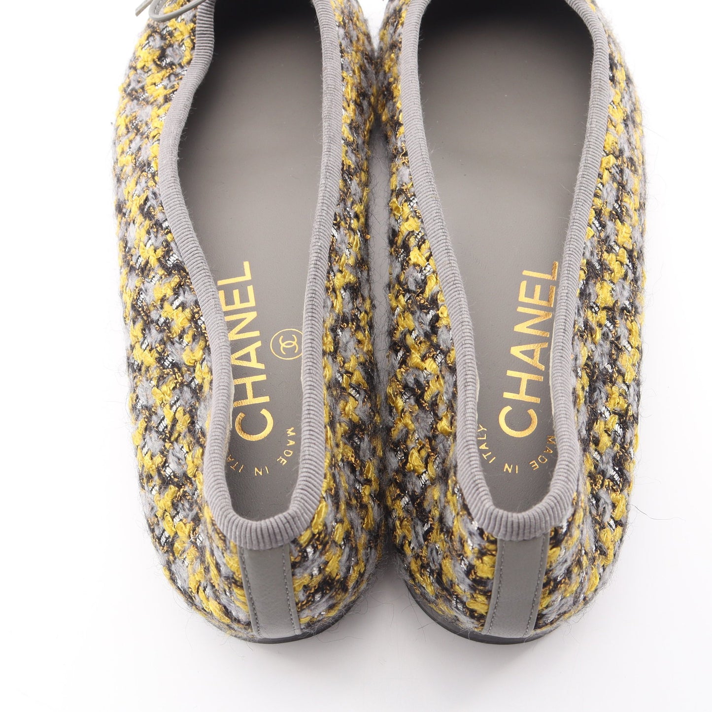 BALLERINA バレリーナ バレエシューズ ファブリック レザー グレー イエロー シャネル