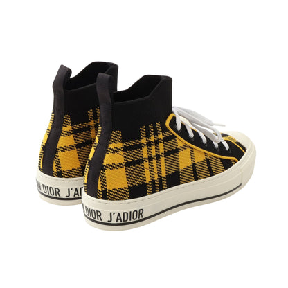 WALK'N'DIOR ハイトップ チェック ハイカットスニーカー ニットファブリック イエロー ブラック クリスチャンディオール