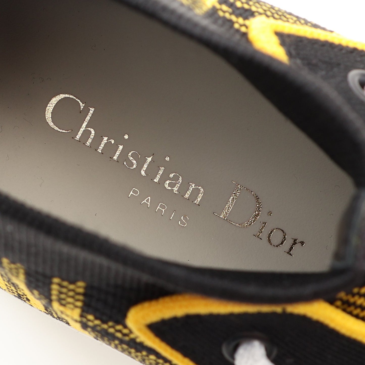 WALK'N'DIOR ハイトップ チェック ハイカットスニーカー ニットファブリック イエロー ブラック クリスチャンディオール