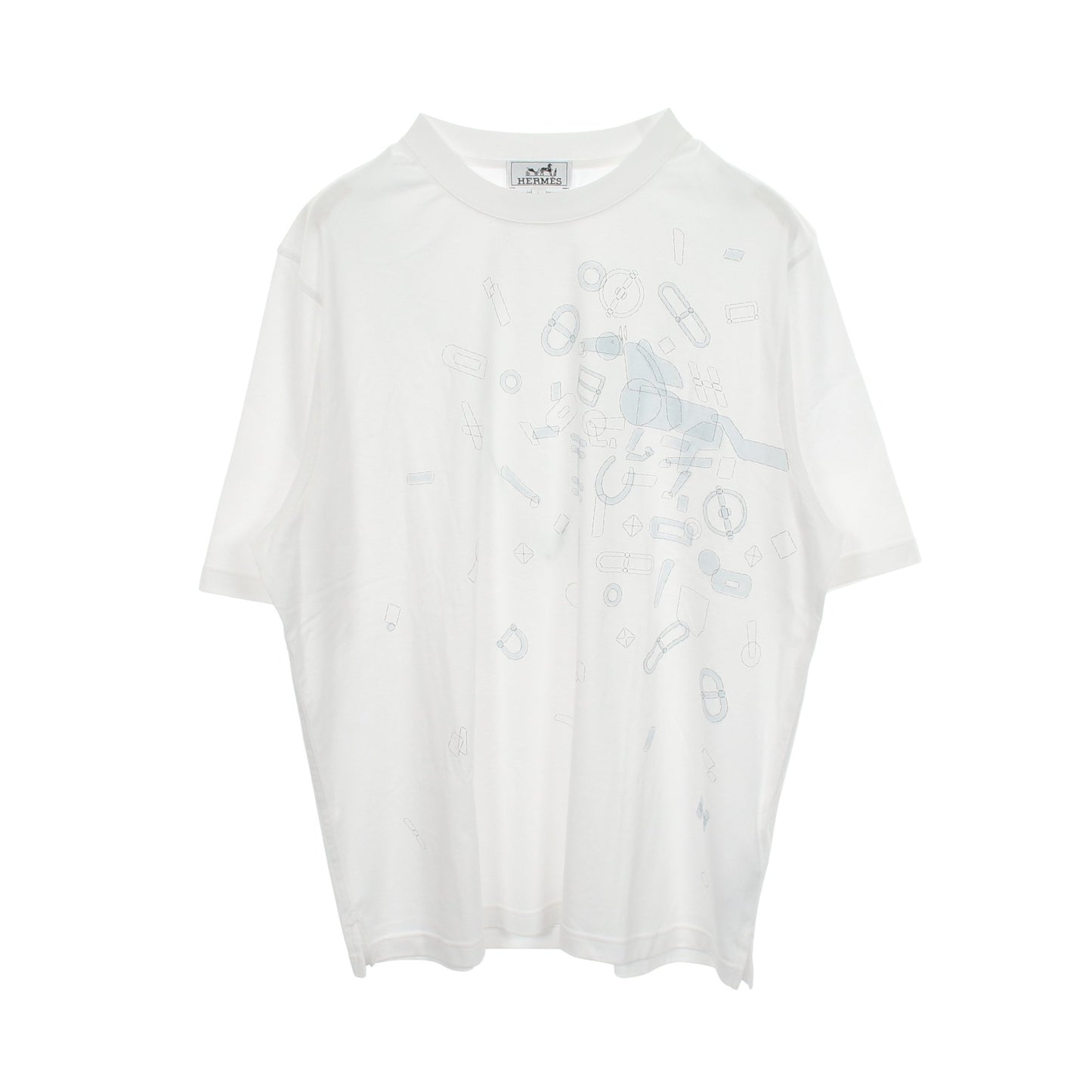 Fragments Equestres 半袖Tシャツ コットン ホワイト ブルーグレー エルメス