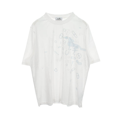Fragments Equestres 半袖Tシャツ コットン ホワイト ブルーグレー エルメス