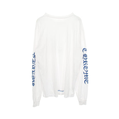 オールドイングリッシュ ネックロゴ 長袖Tシャツ コットン ホワイト ブルー クロムハーツ