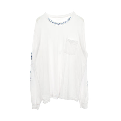 オールドイングリッシュ ネックロゴ 長袖Tシャツ コットン ホワイト ブルー クロムハーツ