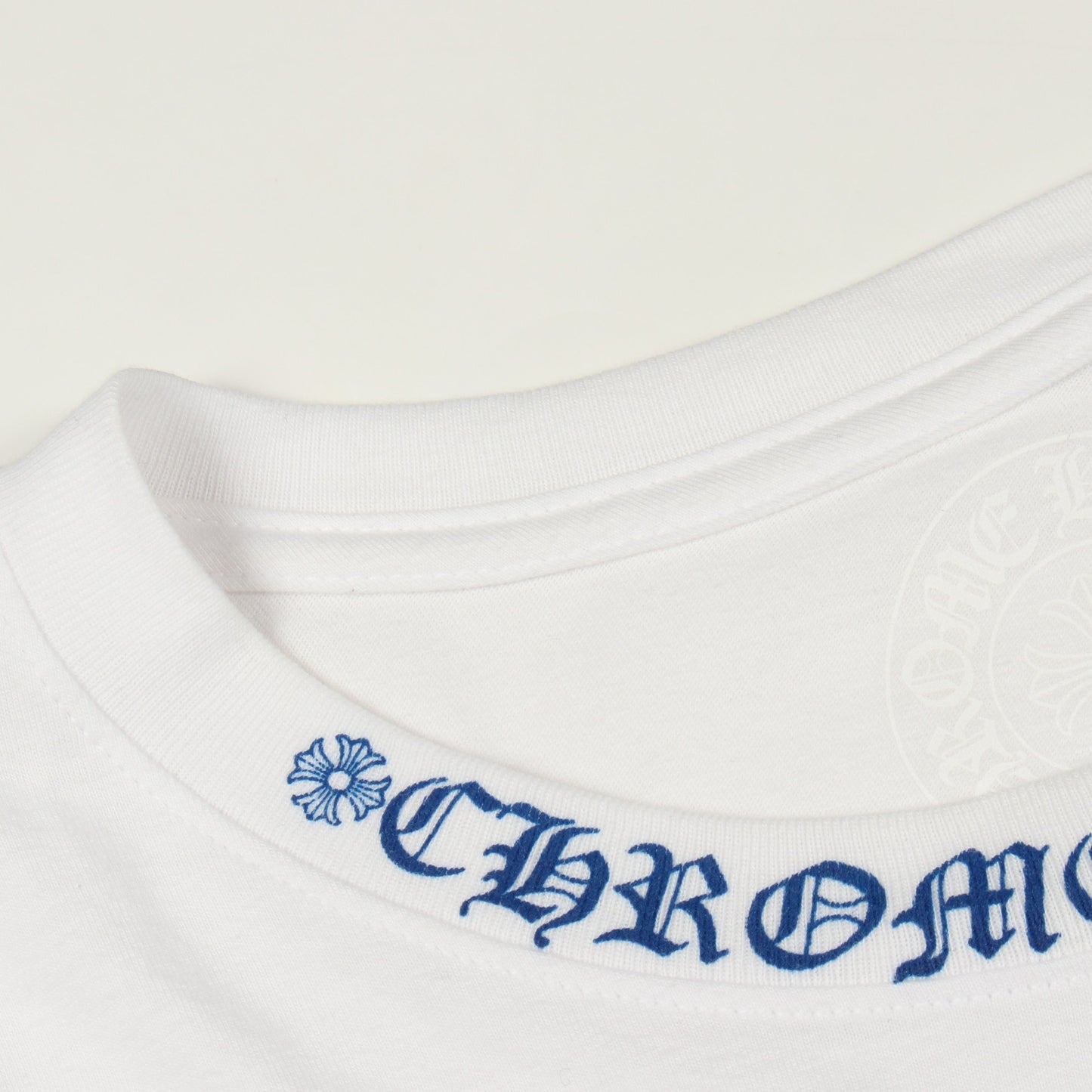 オールドイングリッシュ ネックロゴ 長袖Tシャツ コットン ホワイト ブルー クロムハーツ