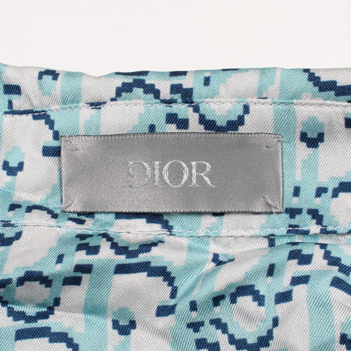 オブリーク ピクセル オープンカラー 半袖 シャツ シルク ライトブルー ディオール トップス DIOR