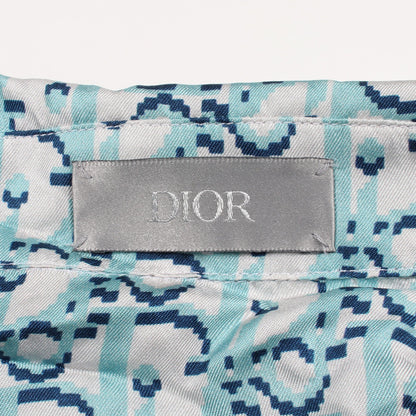 オブリーク ピクセル オープンカラー 半袖 シャツ シルク ライトブルー ディオール トップス DIOR