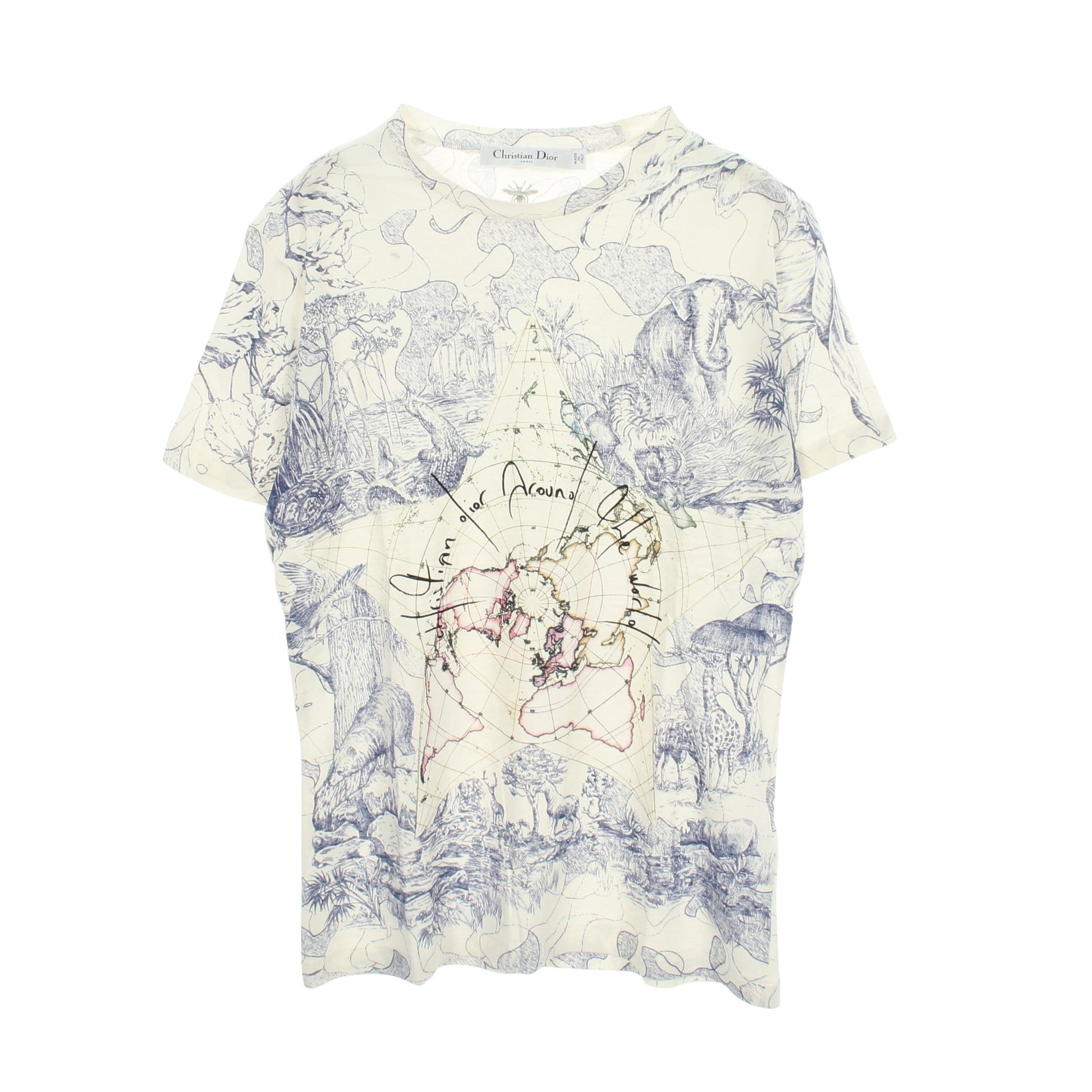 Around the World 半袖Tシャツ コットン ホワイト ブルー クリスチャンディオール トップス Christian Dior