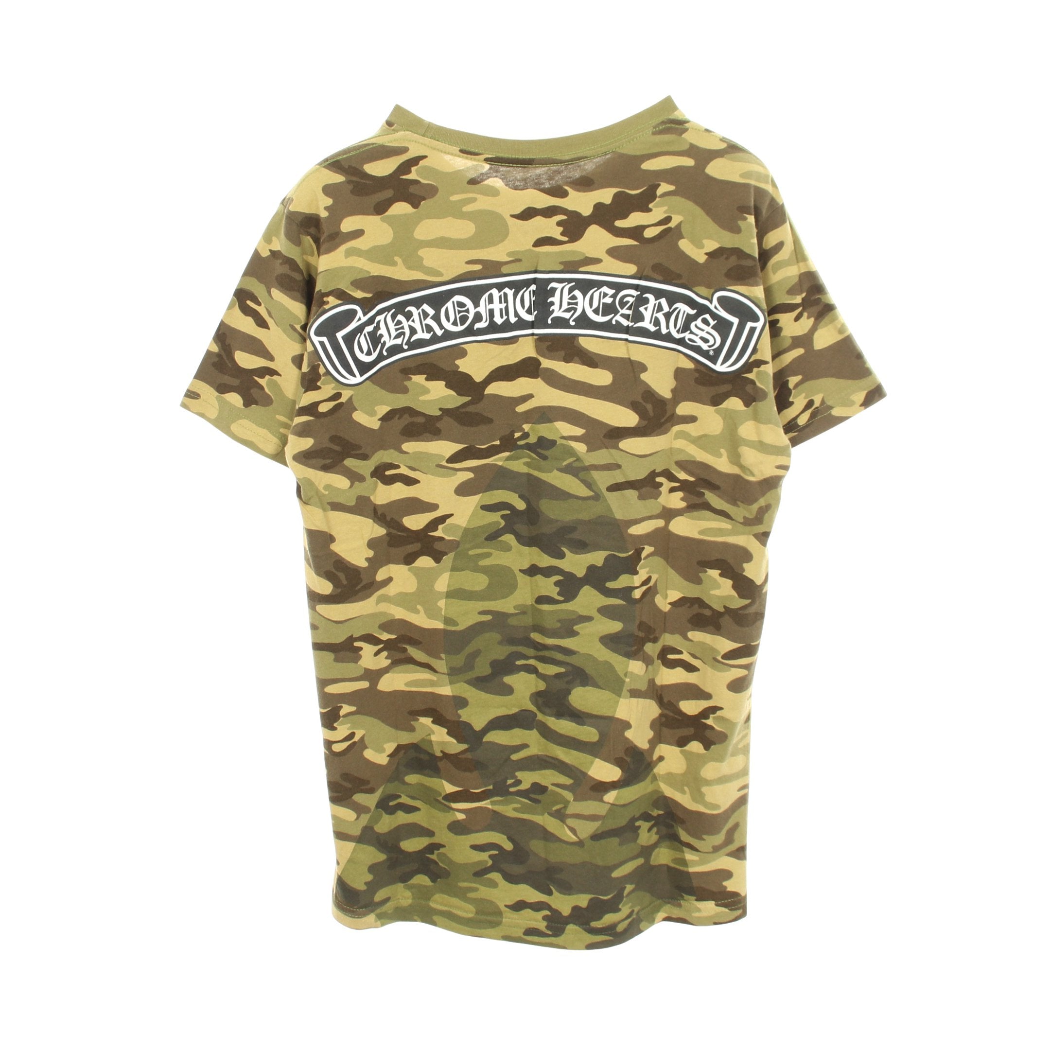 スクロールラベル カモフラージュ 半袖Tシャツ コットン カーキ
