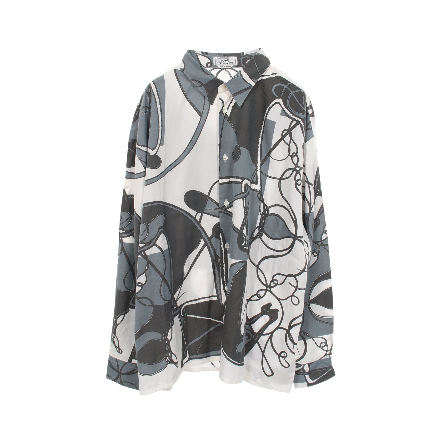 Coup de Fouet Remix 長袖 シャツ シルク コットン ホワイト グレー エルメス トップス HERMES