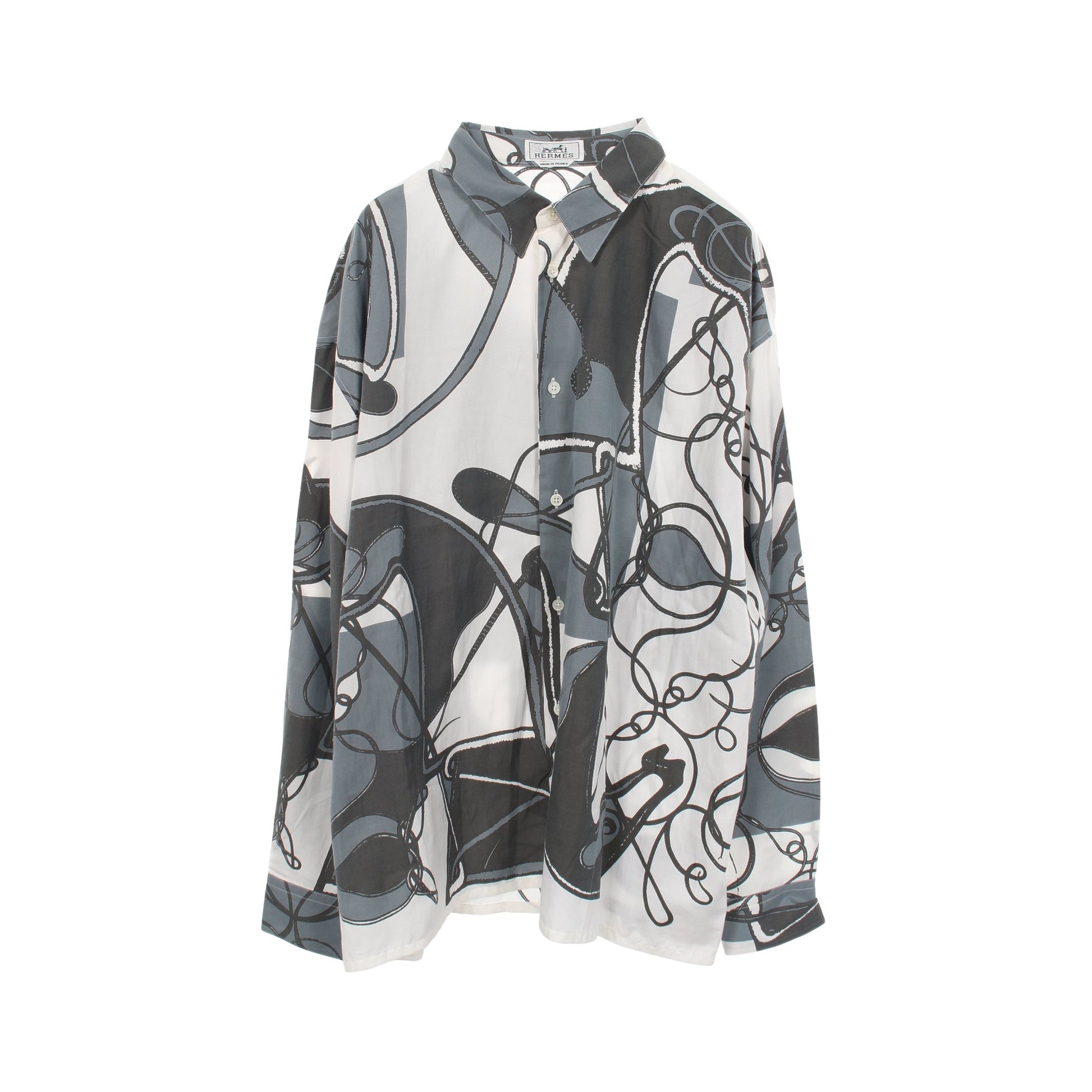 Coup de Fouet Remix 長袖 シャツ シルク コットン ホワイト グレー エルメス トップス HERMES