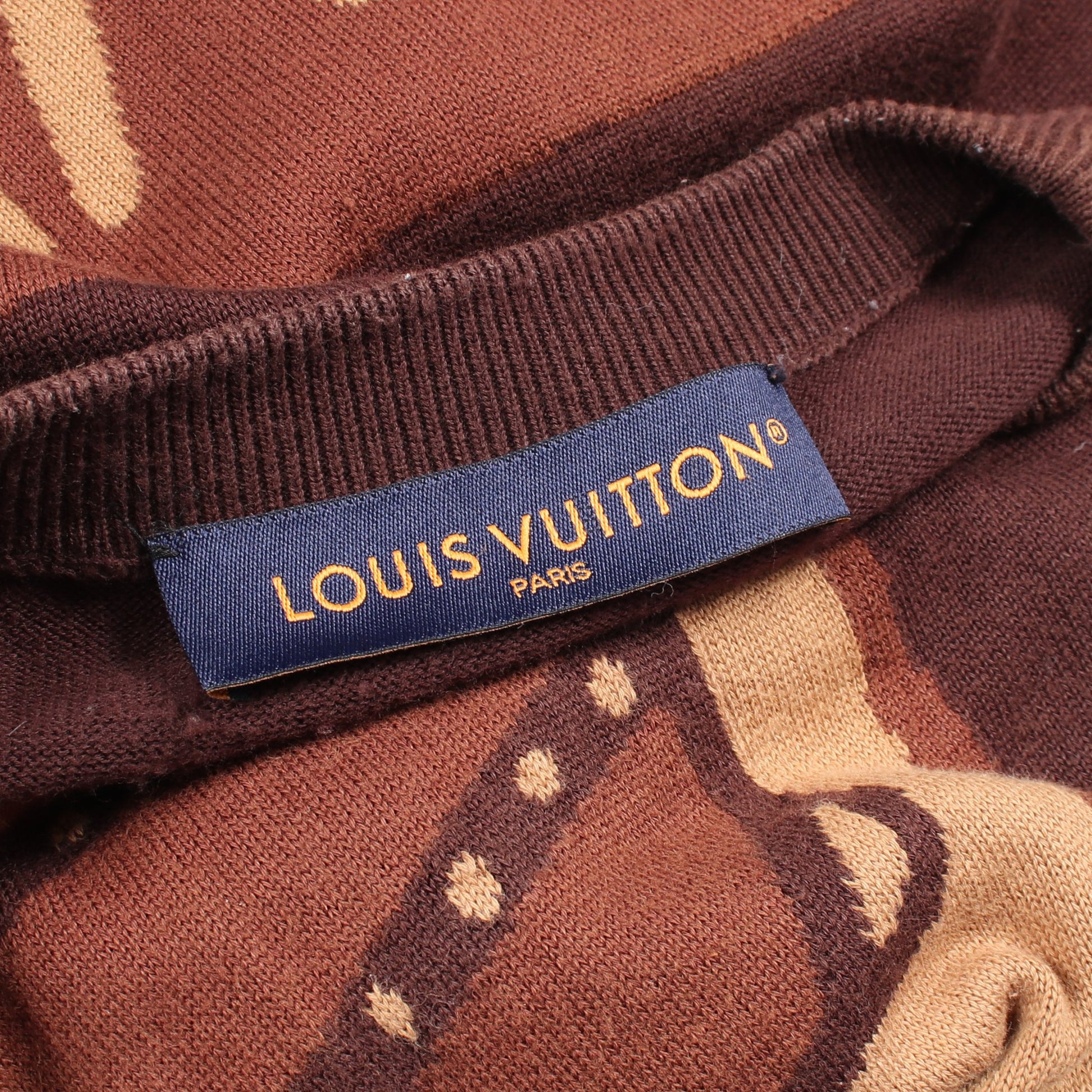 ショートスリーブコットンインターシャクルーネック ニット コットン ブラウン ルイヴィトン トップス LOUIS VUITTON