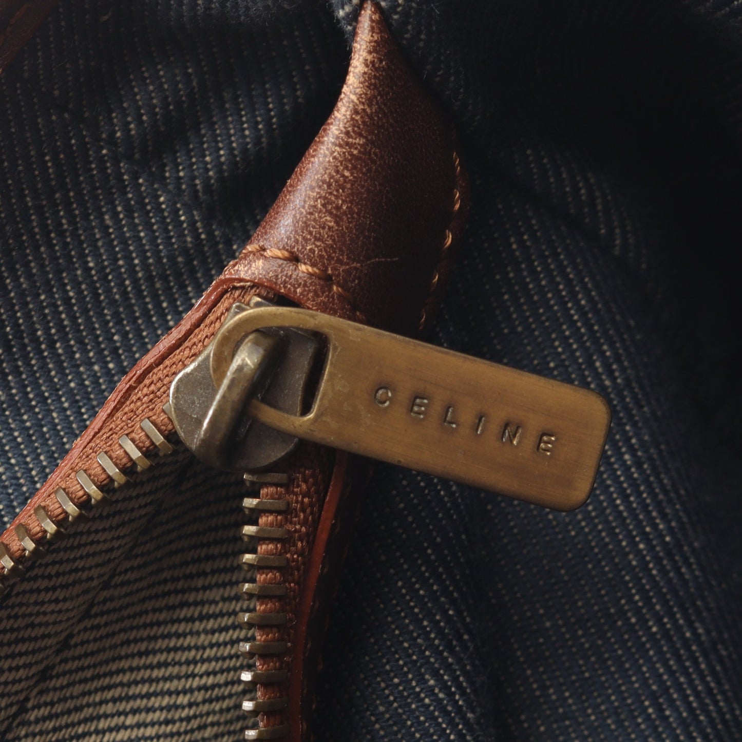 ブギーバッグ パリマカダム ハンドバッグ デニム レザー ネイビー ブラウン セリーヌ バッグ CELINE
