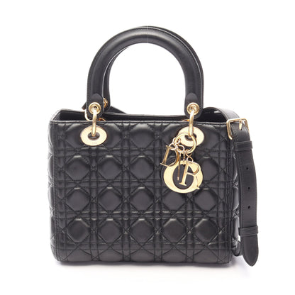 LADY DIOR レディディオール ミディアム カナージュ 2WAY ハンドバッグ レザー ブラック クリスチャンディオール