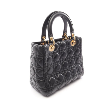LADY DIOR レディディオール ミディアム カナージュ 2WAY ハンドバッグ レザー ブラック クリスチャンディオール
