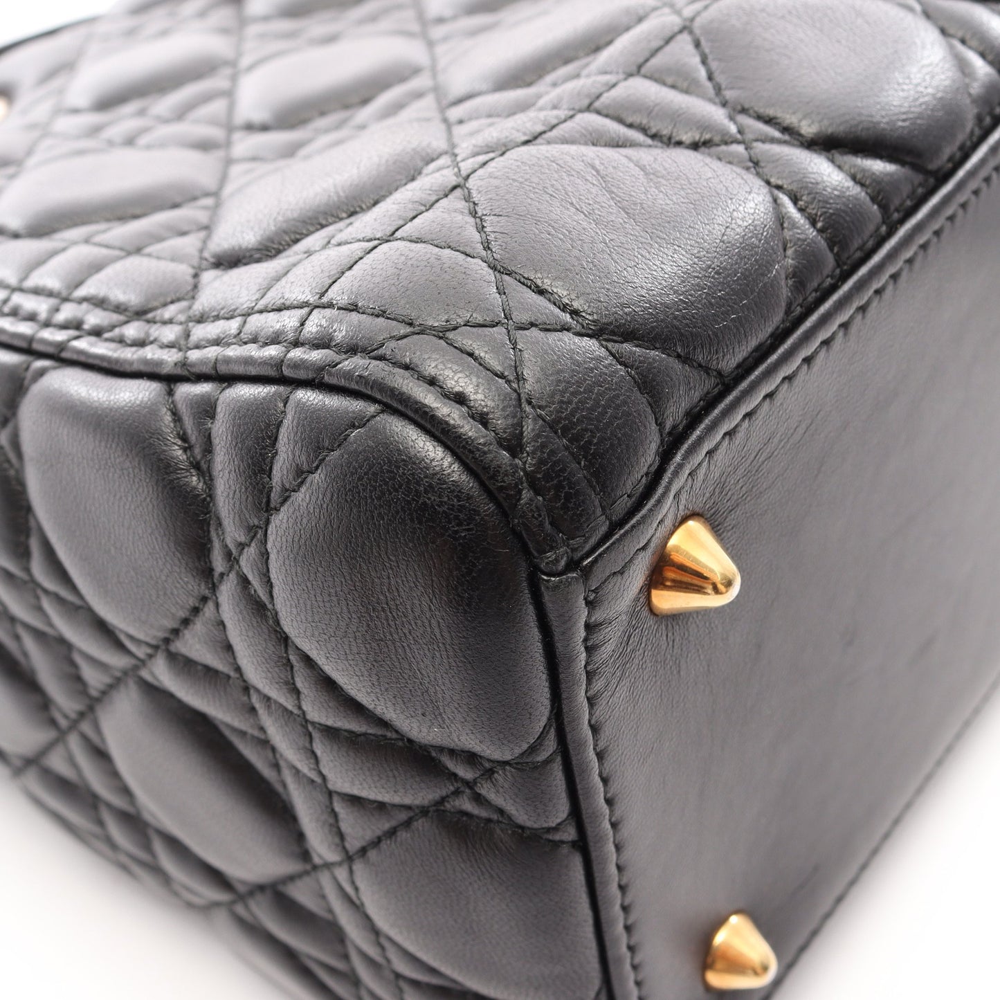 LADY DIOR レディディオール ミディアム カナージュ 2WAY ハンドバッグ レザー ブラック クリスチャンディオール