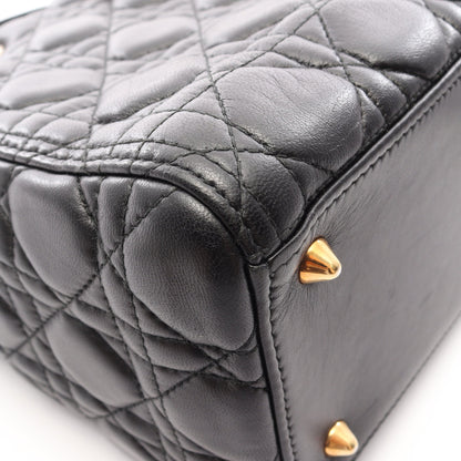 LADY DIOR レディディオール ミディアム カナージュ 2WAY ハンドバッグ レザー ブラック クリスチャンディオール