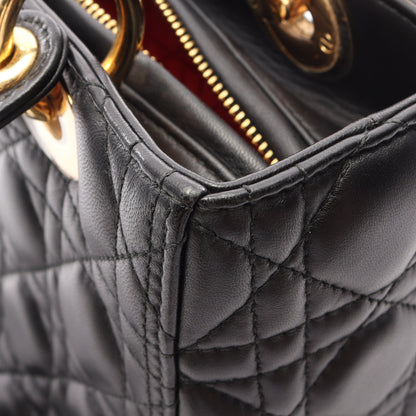 LADY DIOR レディディオール ミディアム カナージュ 2WAY ハンドバッグ レザー ブラック クリスチャンディオール