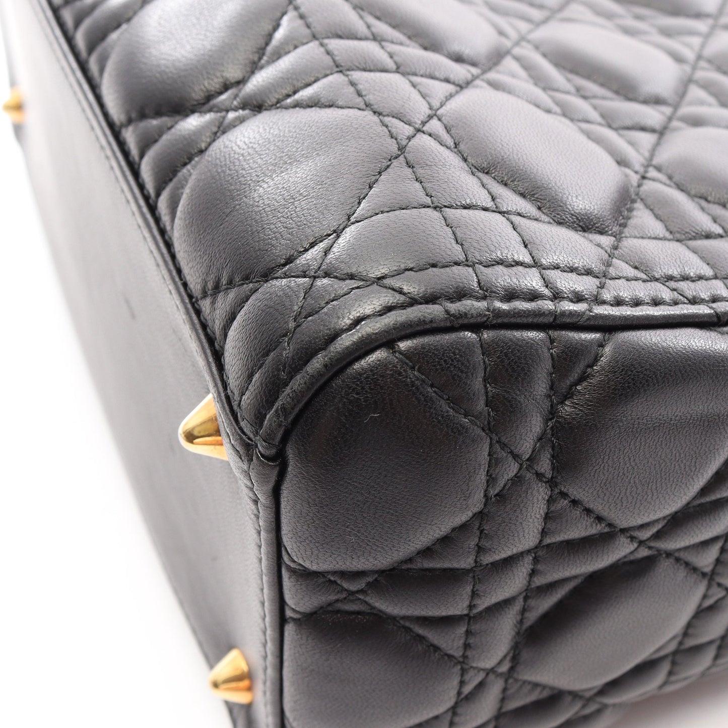 LADY DIOR レディディオール ミディアム カナージュ 2WAY ハンドバッグ レザー ブラック クリスチャンディオール