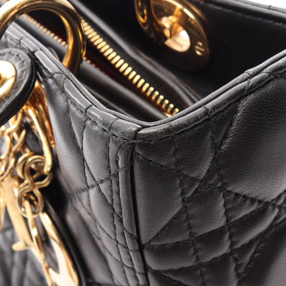 LADY DIOR レディディオール ミディアム カナージュ 2WAY ハンドバッグ レザー ブラック クリスチャンディオール