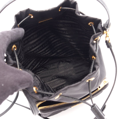 デュエット Re-Nylon バケットバッグ 2WAY ハンドバッグ ナイロン サフィアーノレザー ブラック プラダ