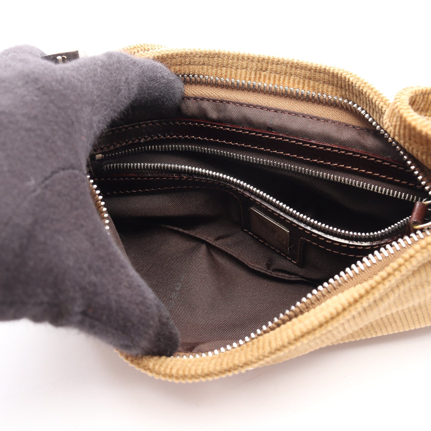 マンマバケット ショルダーバッグ コーデュロイ カーキブラウン フェンディ バッグ FENDI