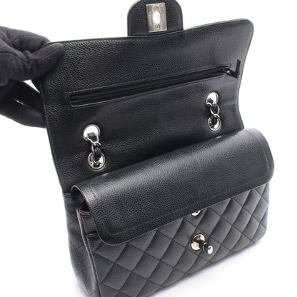 マトラッセ Wフラップ Wチェーンショルダーバッグ キャビアスキン ブラック シルバー金具 シャネル バッグ CHANEL