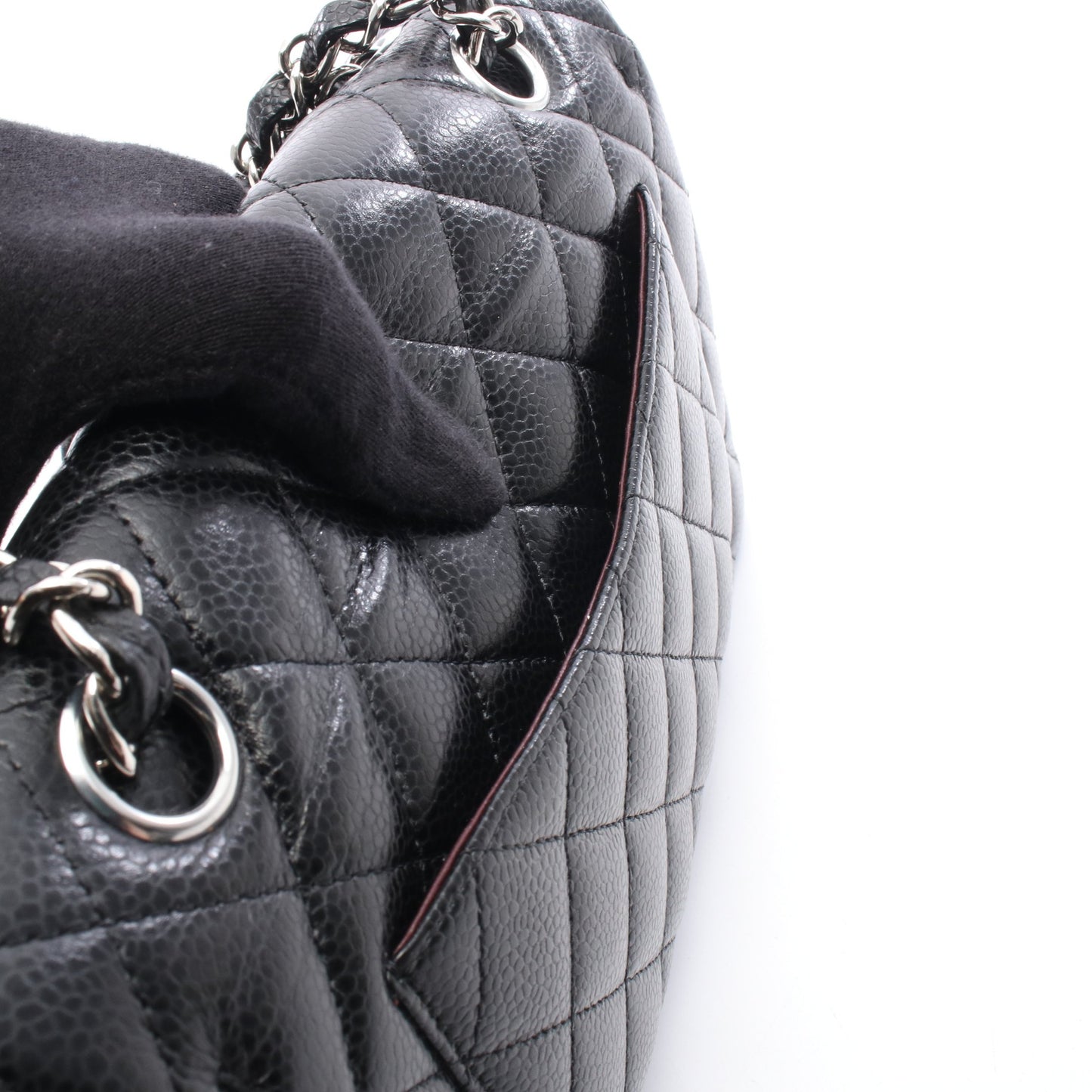 マトラッセ Wフラップ Wチェーンショルダーバッグ キャビアスキン ブラック シルバー金具 シャネル バッグ CHANEL