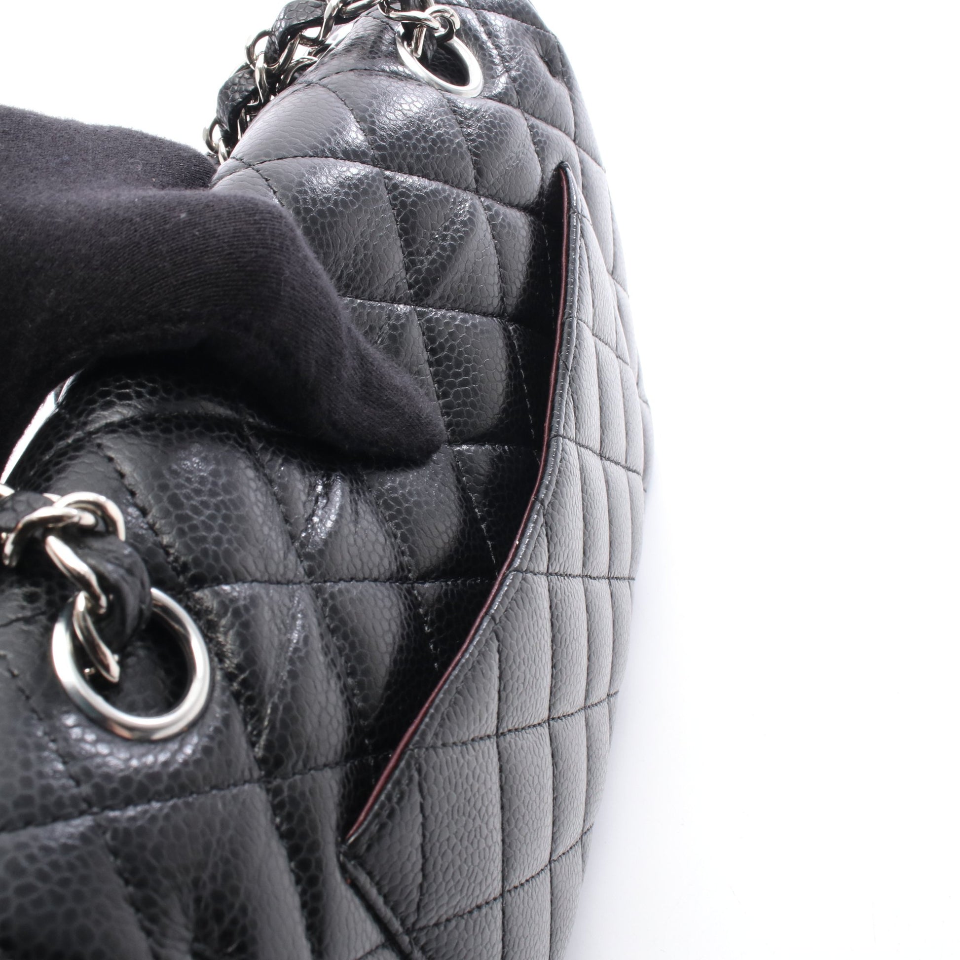 マトラッセ Wフラップ Wチェーンショルダーバッグ キャビアスキン ブラック シルバー金具 シャネル バッグ CHANEL
