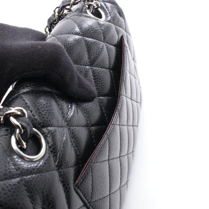 マトラッセ Wフラップ Wチェーンショルダーバッグ キャビアスキン ブラック シルバー金具 シャネル バッグ CHANEL