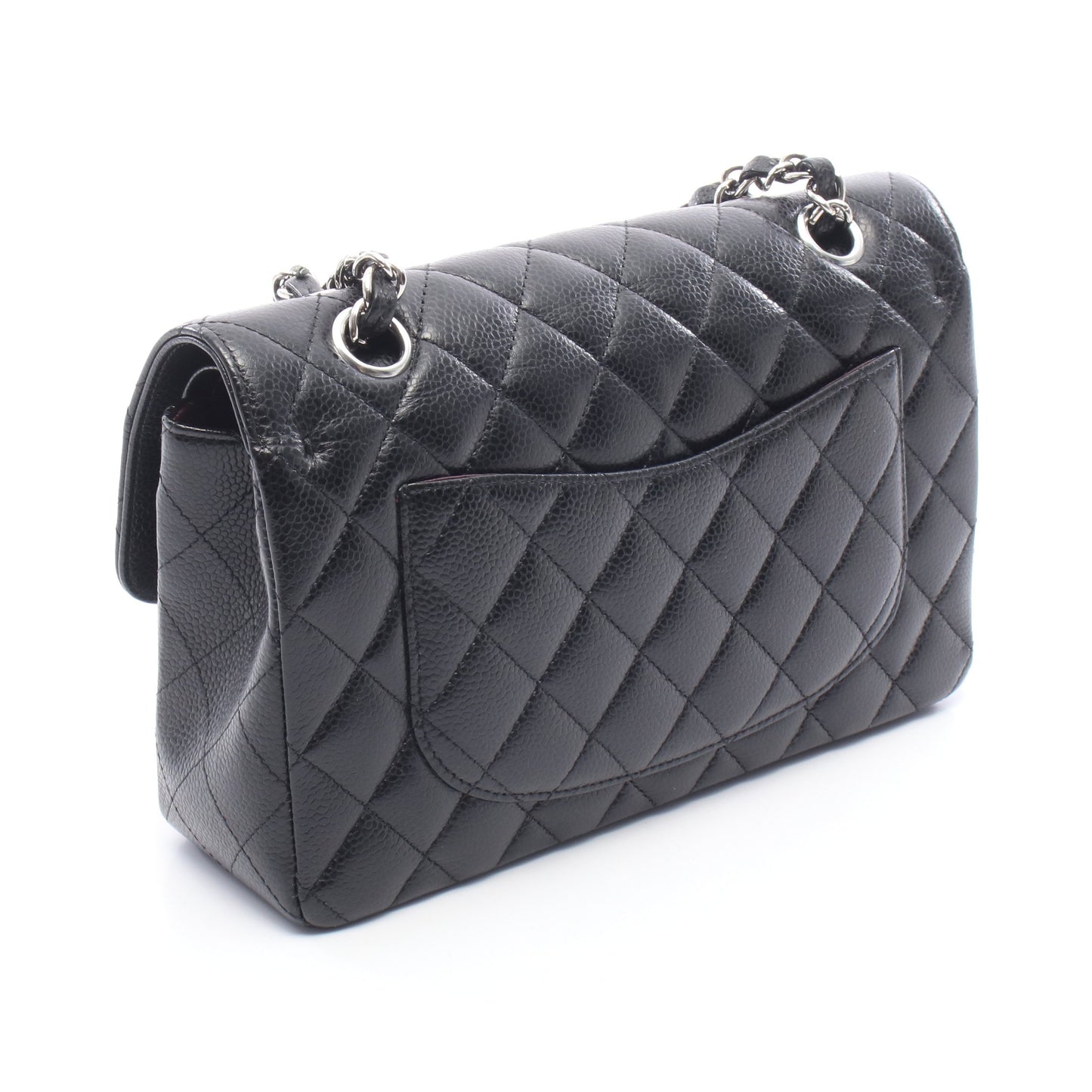 マトラッセ Wフラップ Wチェーンショルダーバッグ キャビアスキン ブラック シルバー金具 シャネル バッグ CHANEL
