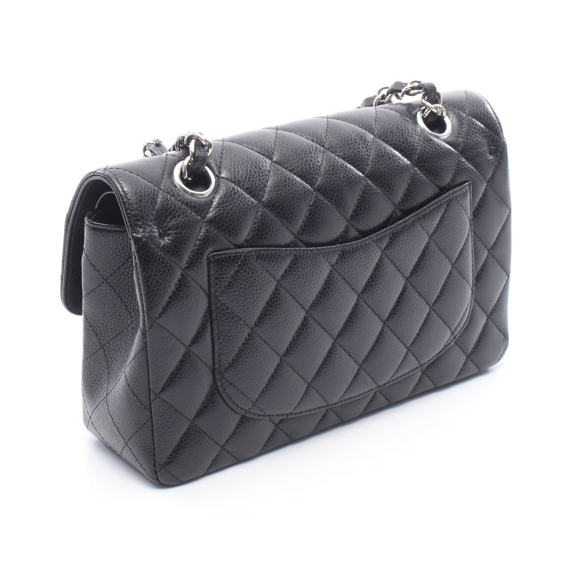 マトラッセ Wフラップ Wチェーンショルダーバッグ キャビアスキン ブラック シルバー金具 シャネル バッグ CHANEL