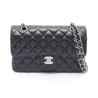 マトラッセ Wフラップ Wチェーンショルダーバッグ キャビアスキン ブラック シルバー金具 シャネル バッグ CHANEL