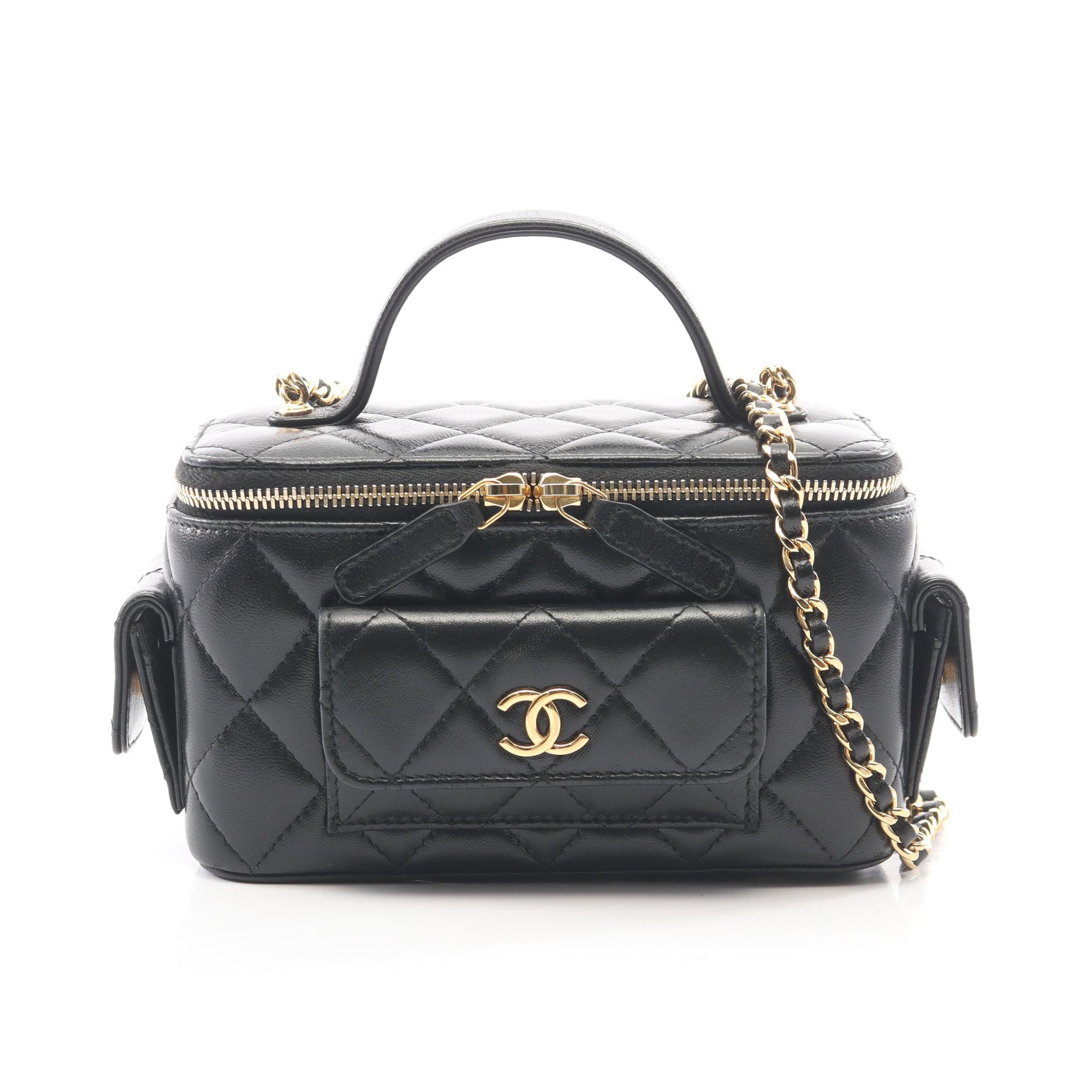 マトラッセ バニティバッグ チェーンショルダーバッグ キャビアスキン ブラック ゴールド金具 シャネル バッグ CHANEL