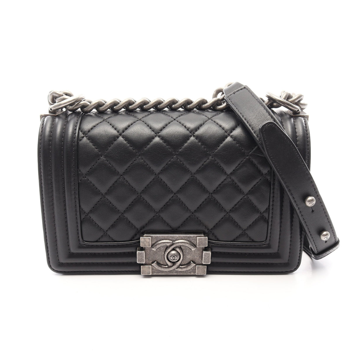 ボーイシャネル スモール チェーンショルダーバッグ ラムスキン ブラック シルバー金具 シャネル バッグ CHANEL