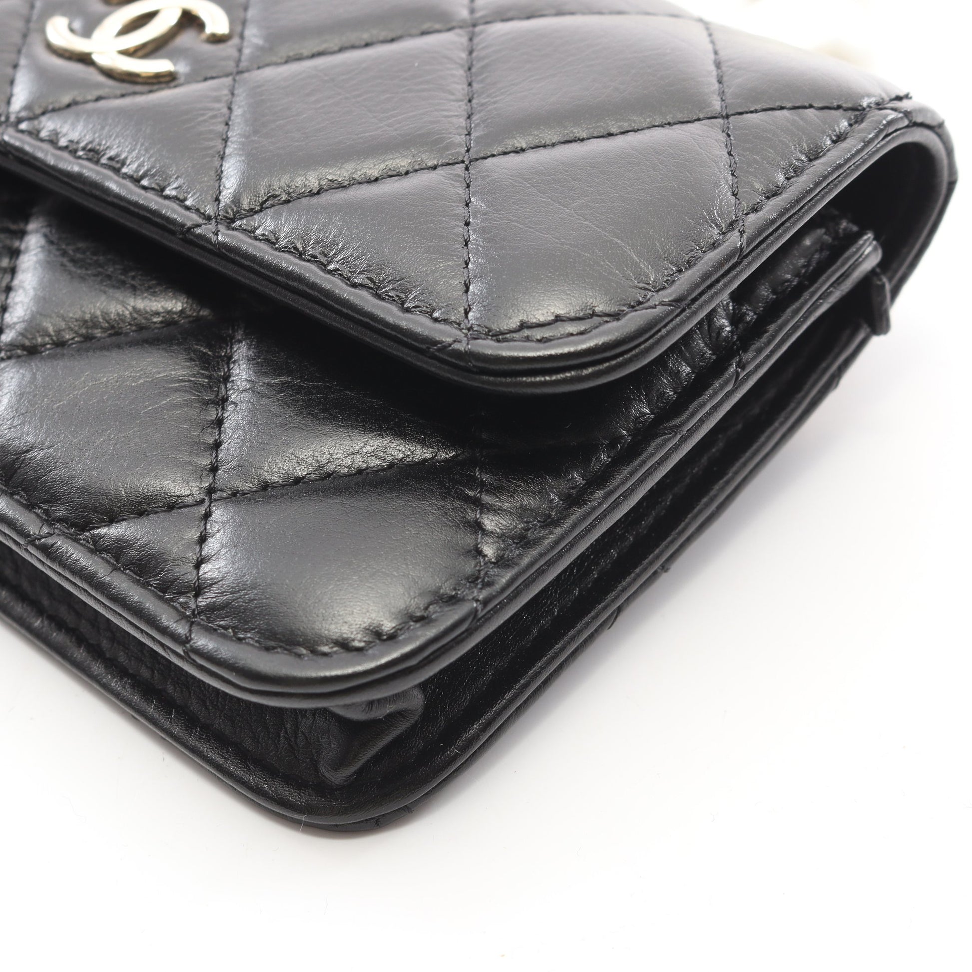 マトラッセ パールチェーン ショルダーウォレット ラムスキン ブラック ゴールド金具 シャネル バッグ CHANEL